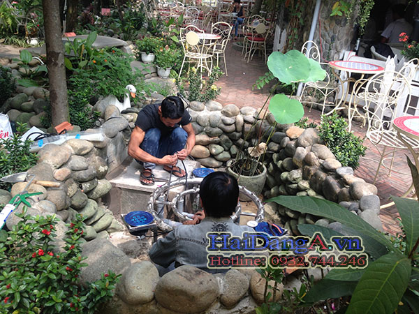 Thi công lắp đặt hệ thống phun nước tại cafe Contriside