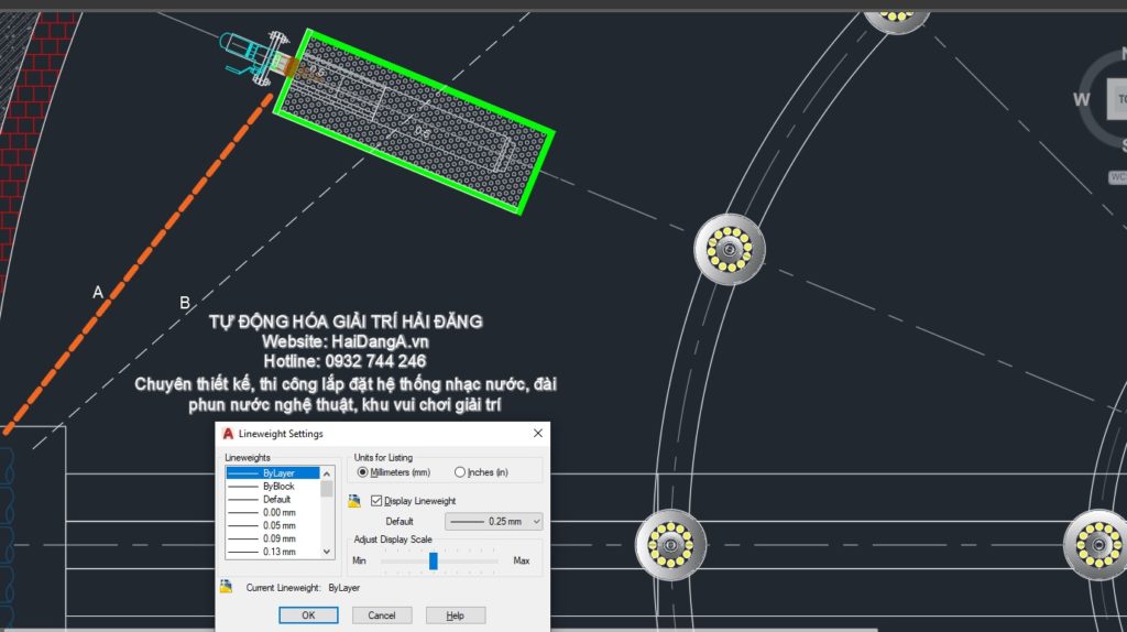 Điều chỉnh hiển thị độ đậm mảnh của đường đoạn trong CAD