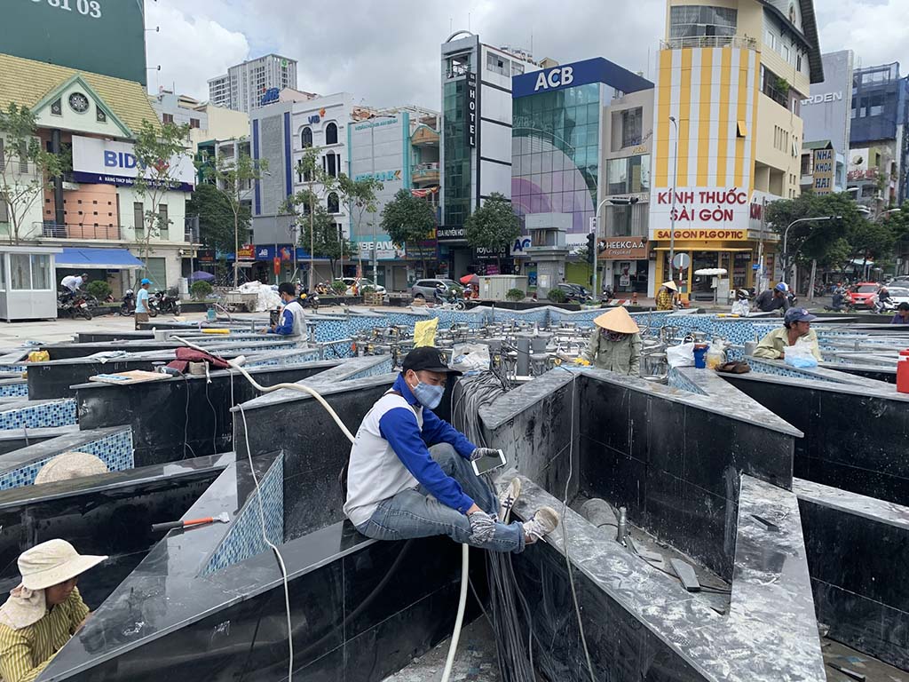 Toàn cảnh thi công nhạc nước đài phun nước nghệ thuật Quảng trường công viên Khánh Hội Quận 4 TPHCM