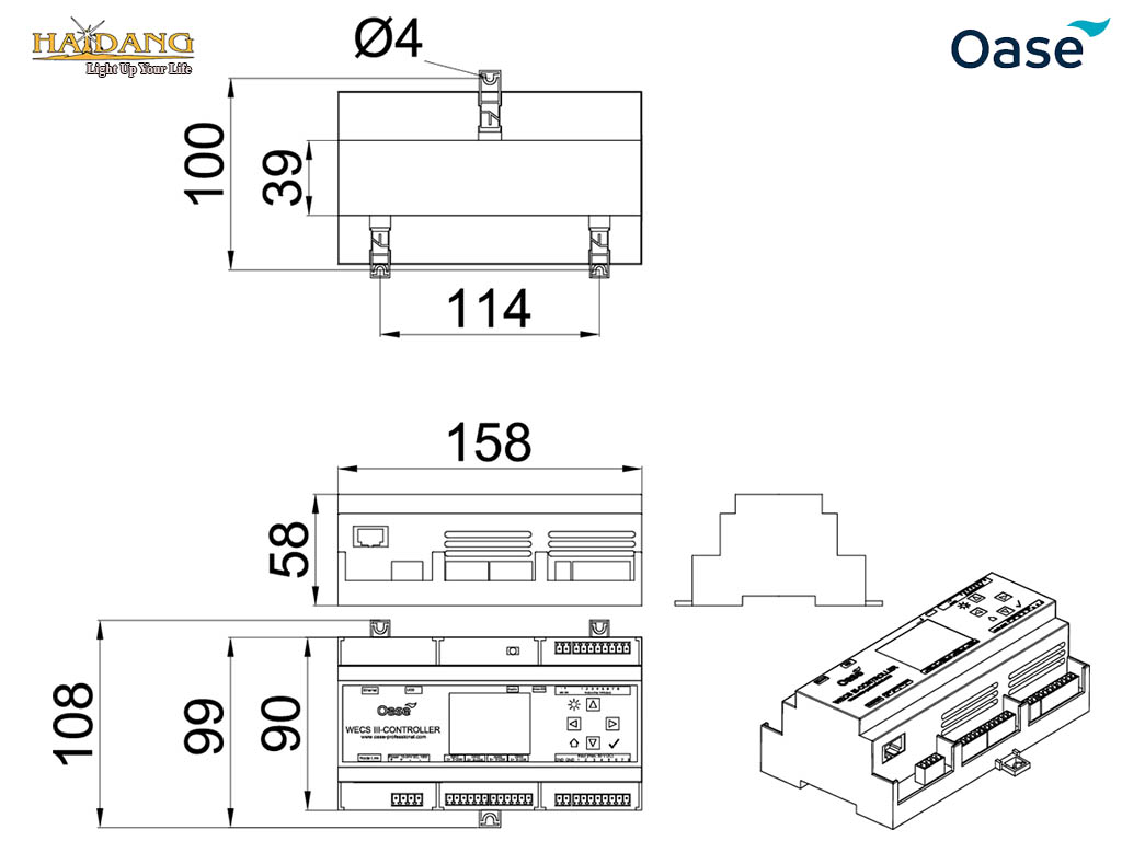 Kích thước Bộ điều khiển nhạc nước Oase WECS III 1024 DMX 02