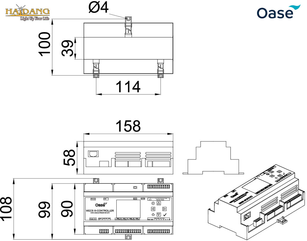 Kích thước Bộ điều khiển nhạc nước Oase WECS III 64 DMX 02