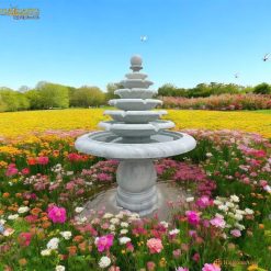 Đài phun nước bằng đá trắng Phong Thuỷ Luân 7 tầng bi xoay