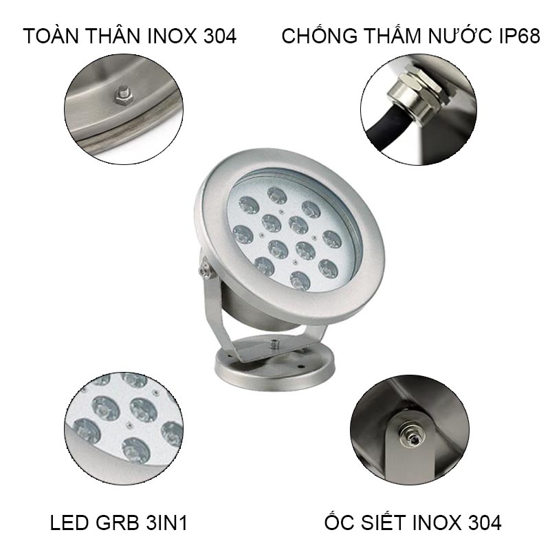 Cấu tạo Đèn LED âm dưới nước với các thiết bị cao cấp