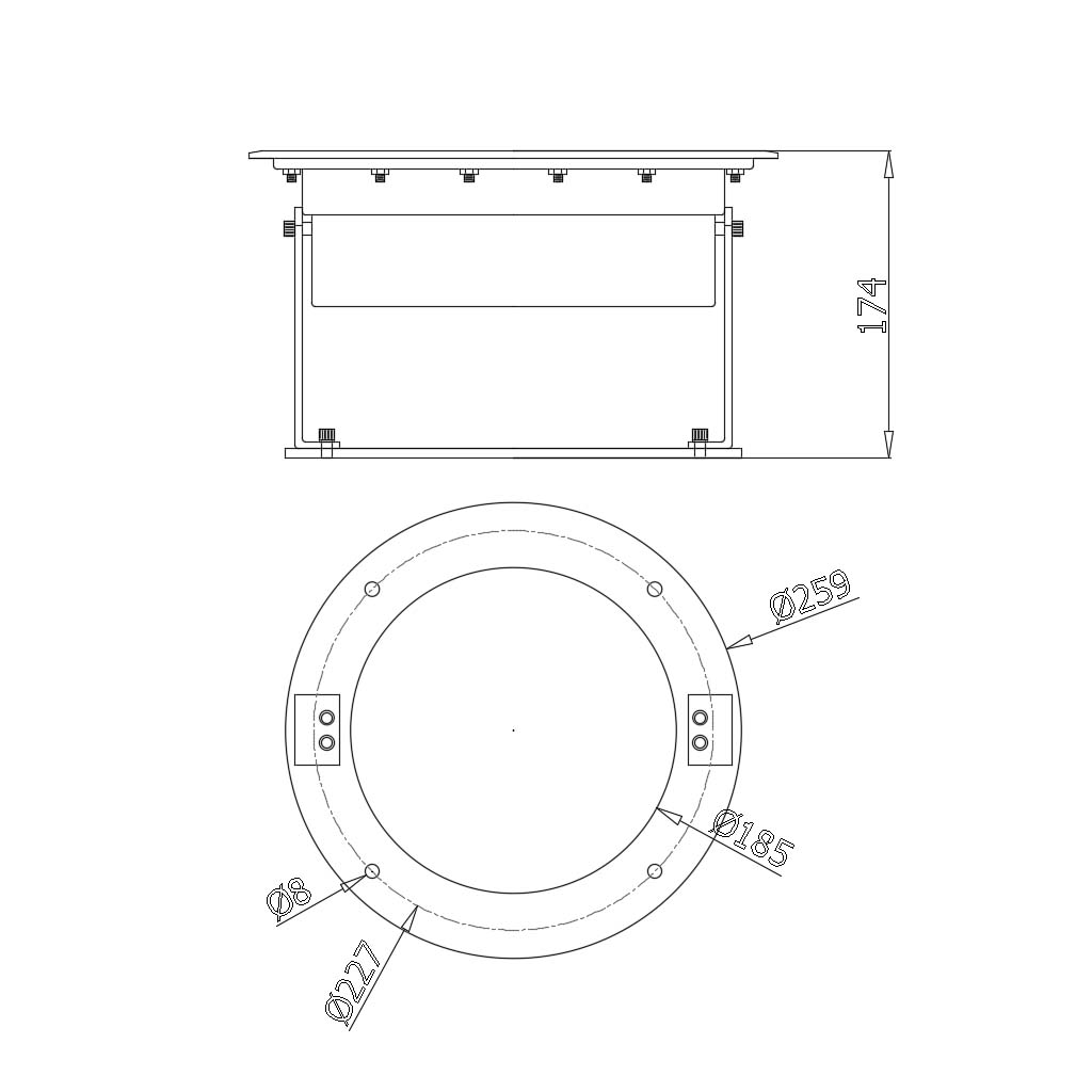 Kích thước Đèn LED âm nước HDULD300H241 công suất 36W hoặc 108W