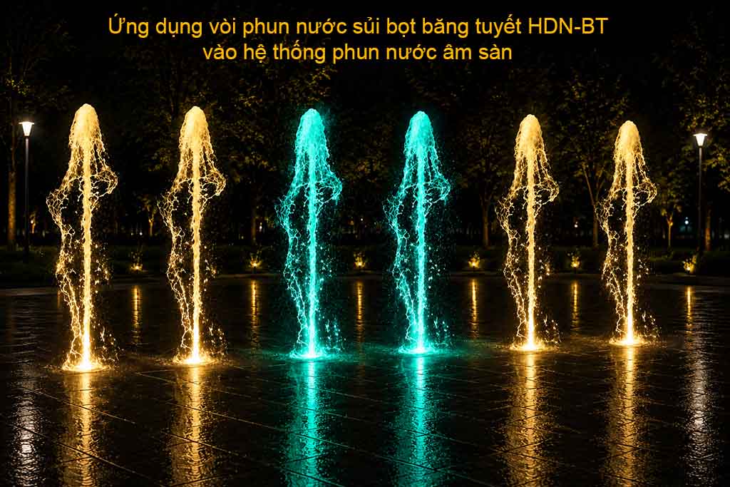 Ứng dụng vòi phun nước sủi bọt băng tuyết HDN-BT vào hệ thống phun nước âm sàn