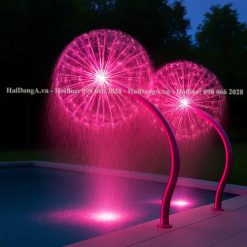 Đài phun nước hồ bơi hoa bồ công anh - Vòi phun nước hoa bồ công anh màu hồng bên hồ bơi