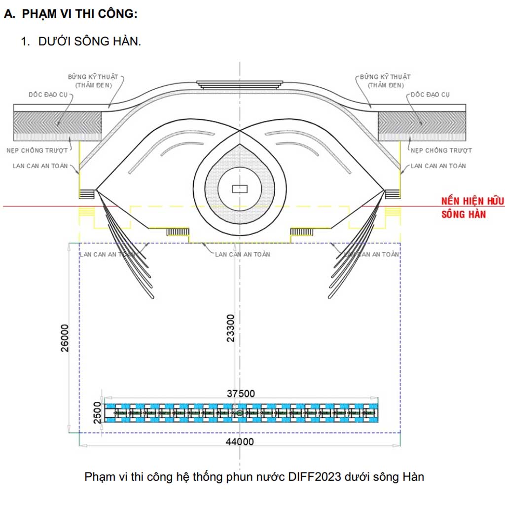 Mặt bằng Thi Công Nhạc Nước Phao Nổi Chuyên Nghiệp trên sông Hàn Đà Nẵng