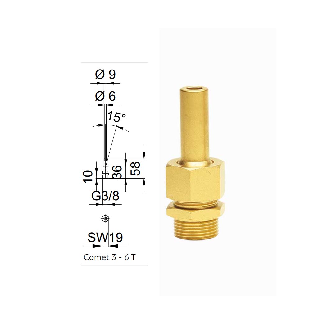 Đầu phun nước Comet có rãnh tạo luồng vật liệu đồng Comet 3 – 6 T