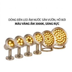 Đèn LED âm nước màu vàng 3000K chân đế chống nước IP68 toàn thân inox 304 24V