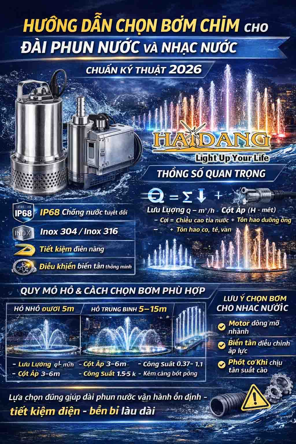 Hướng dẫn chọn bơm chìm cho đài phun nước và nhạc nước chuẩn kỹ thuật 2026 tháng 3