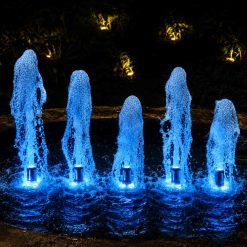 Đài phun nước nghệ thuật 5 vòi phun sủi bọt đèn led âm nước bánh xe màu Blue