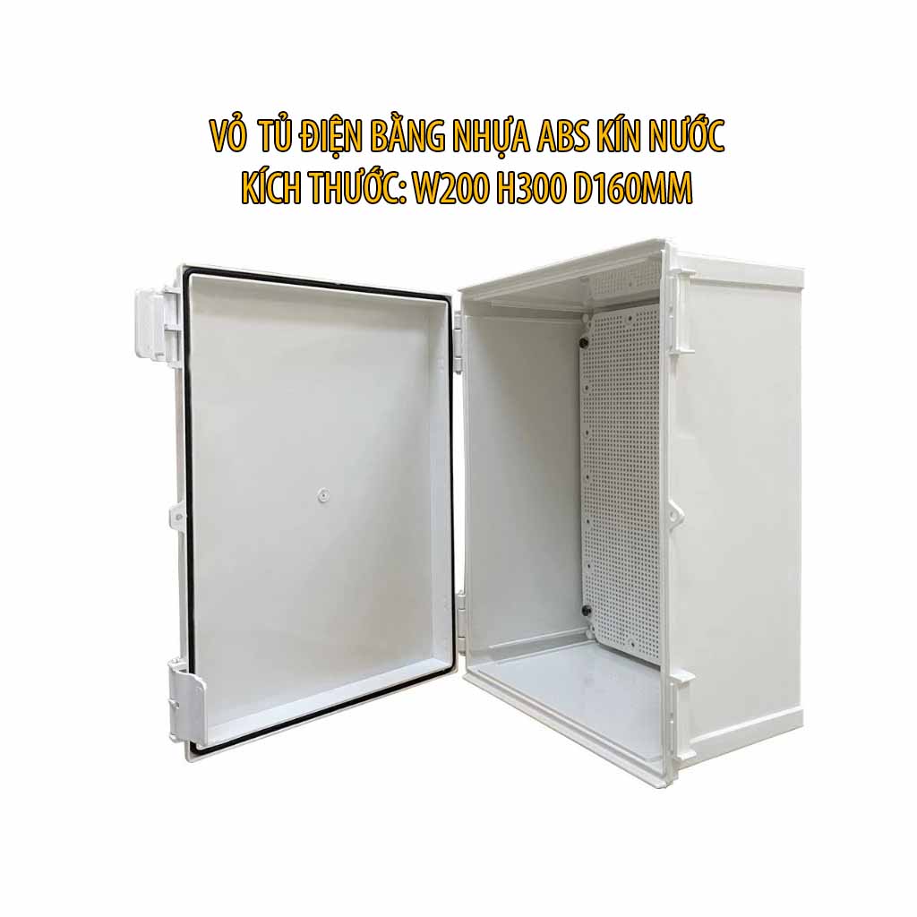 Vỏ tủ điện bằng nhựa ABS kín nước dùng trong nhà hoặc ngoài trời KÍCH THƯỚC W200 H300 D160MM