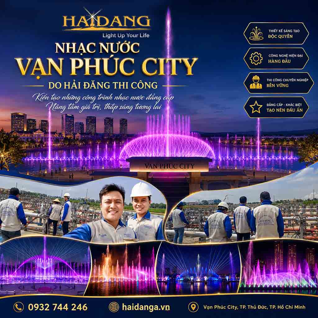 Thi công nhạc nước lớn nhất Việt Nam tại dự án Vạn Phúc City bởi công ty Hải Đăng