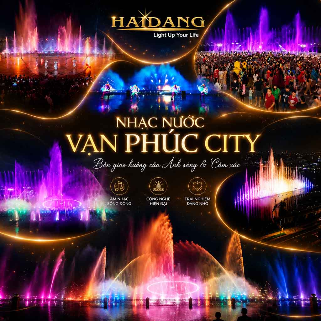 Thiết kế thi công nhạc nước lớn nhất Việt Nam tại dự án Vạn Phúc City bởi công ty Hải Đăng Automation