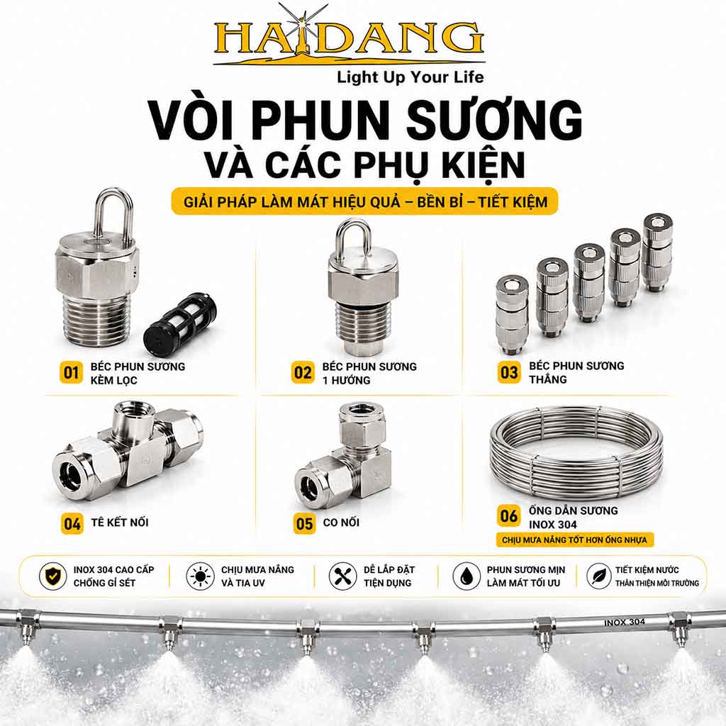 Vòi phun sương và các phụ kiện hệ thống phun sương làm mát và làm đẹp cảnh quan