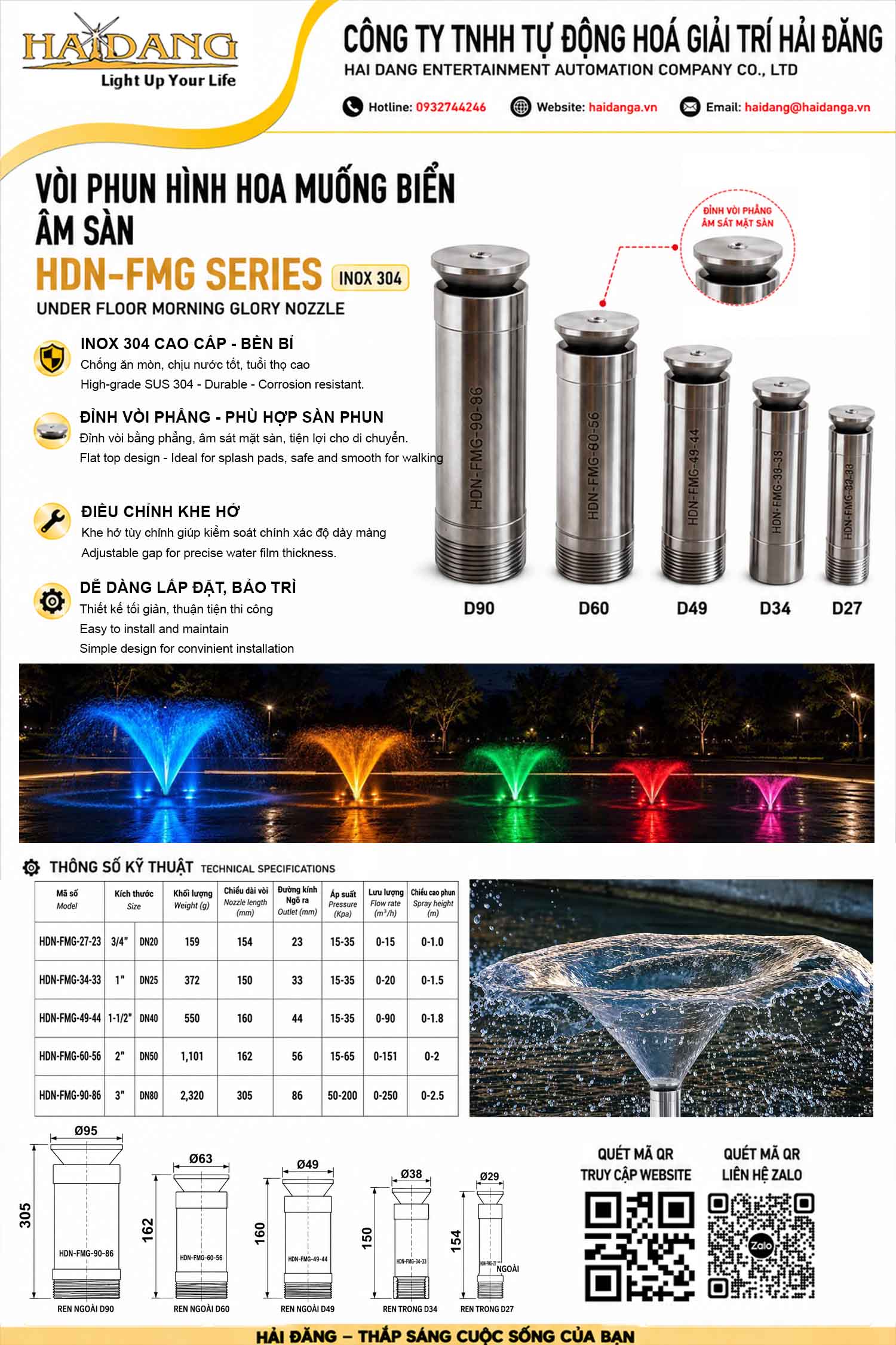 Catalogue Vòi phun hoa muống biển âm sàn HDN-FGM