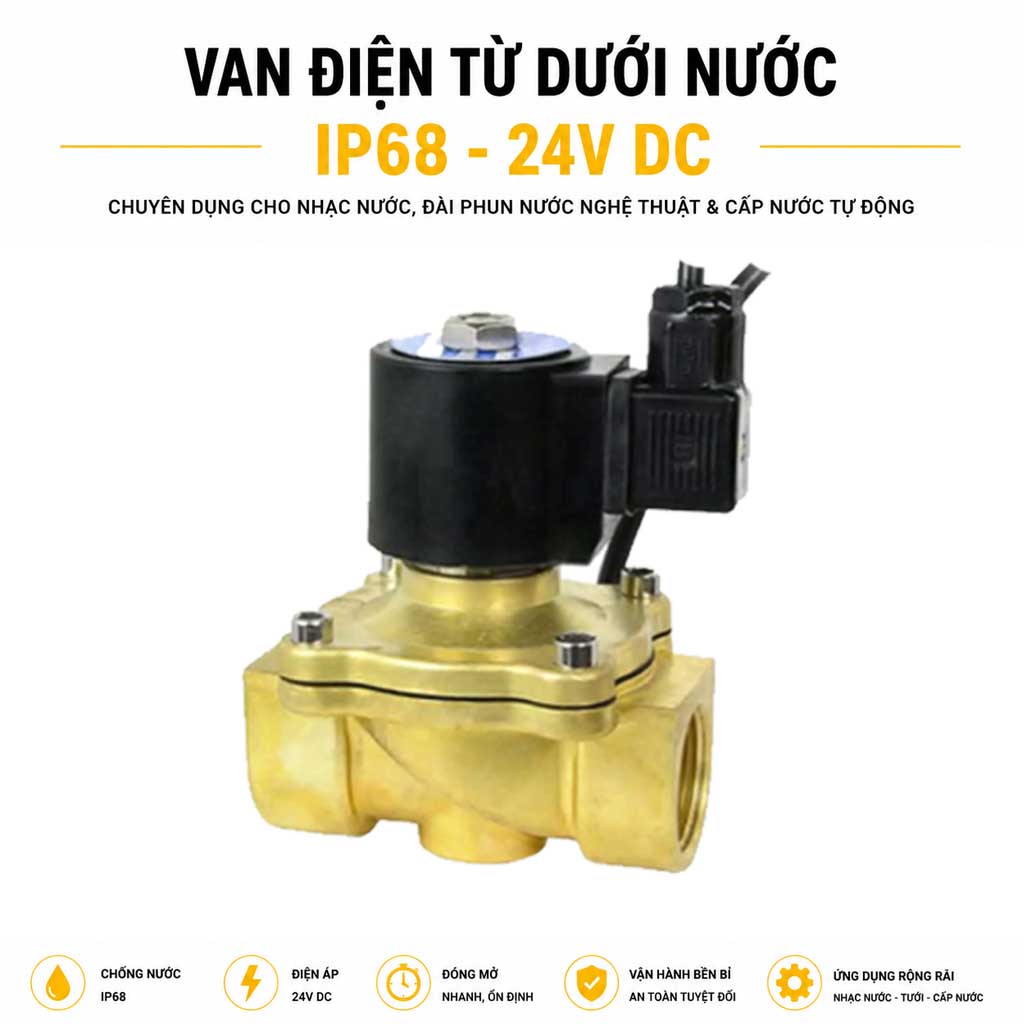 Van điện từ chống nước IP68 24V AC DC chuyên dùng dưới nước bằng đồng thau Brass