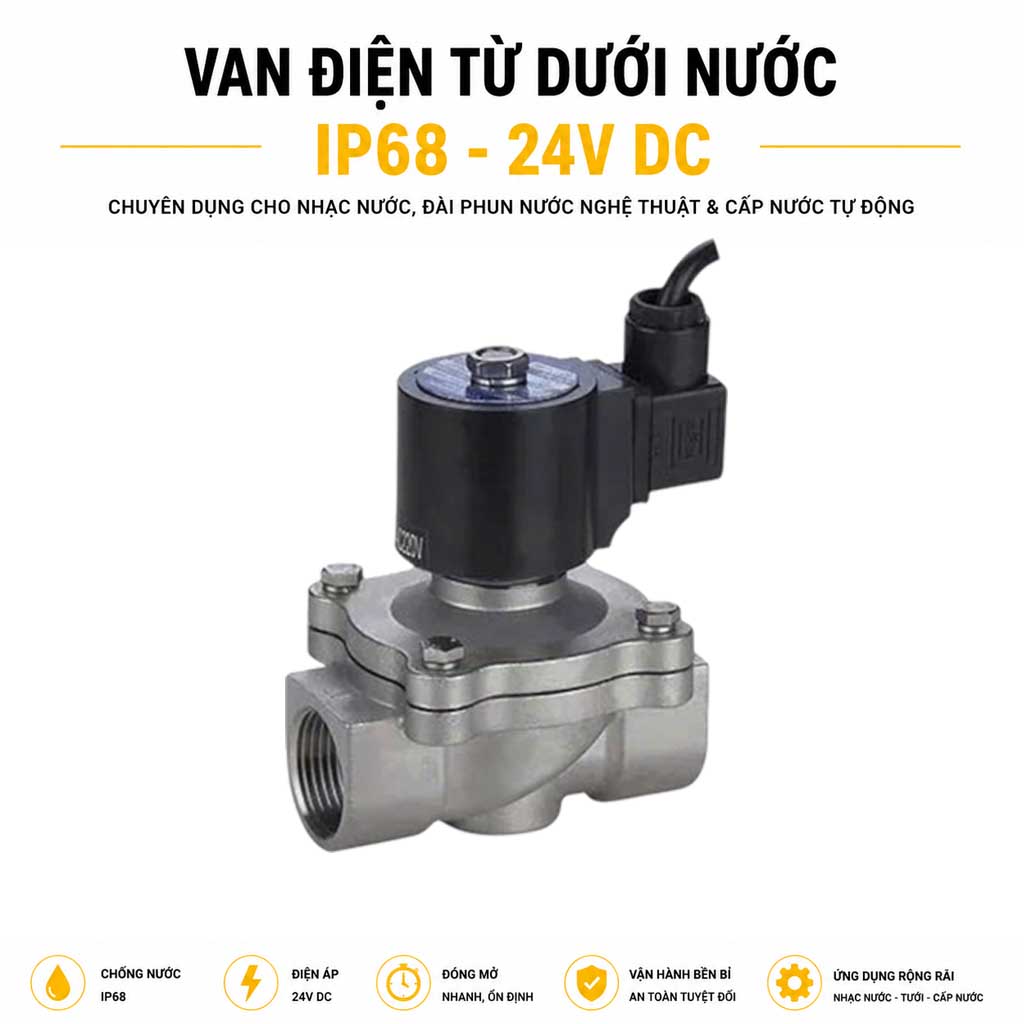 Van điện từ chống nước IP68 24V AC DC chuyên dùng dưới nước bằng inox 304 SS304