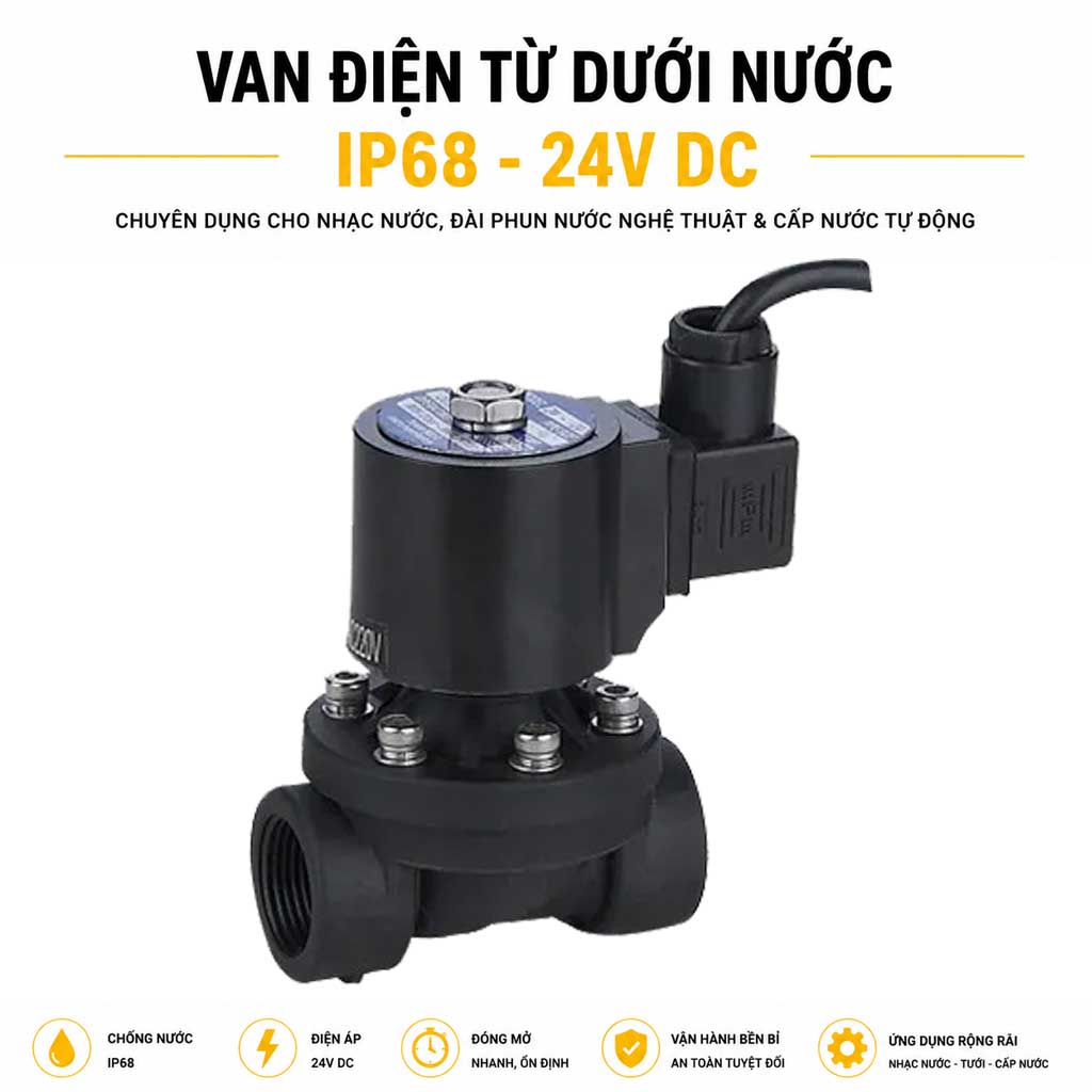 Van điện từ chống nước IP68 24V AC DC chuyên dùng dưới nước bằng nhựa PVC