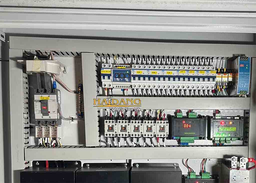 Cận cảnh tủ điện điều khiển tích hợp hệ thống bảo vệ chống dòng rò thông minh do Hải Đăng A lắp đặt thực tế