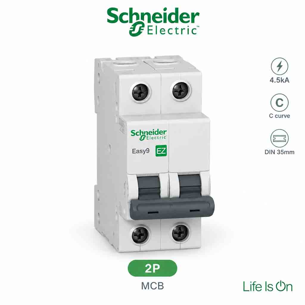MCB Schneider 2P Easy9 45kA - Cầu dao tự động