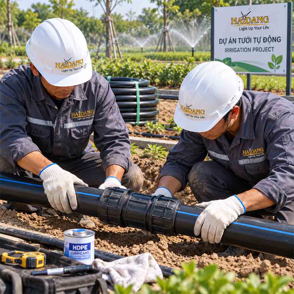 Nối ống nhựa HDPE bằng đầu nối thẳng HDPE