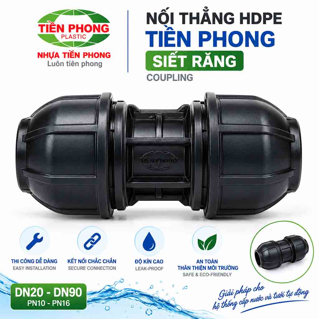 Nối thẳng HDPE Tiền Phong siết răng măng xông ren trong