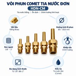 Vòi phun comet tia nước đơn HDN-CM bằng đồng Brass – Tia nước thẳng chỉnh hướng linh hoạt