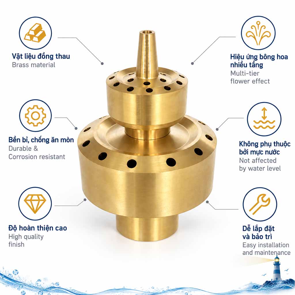 Đầu Phun Nước Bông Hoa 4 Tầng Bằng Đồng Thau – HDN-FTF